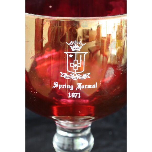 Vtg 1971 Spring Formal Rose Glass Goblet Clear Base Sigma Phi Epsilon SegEp - Picture 2 of 3